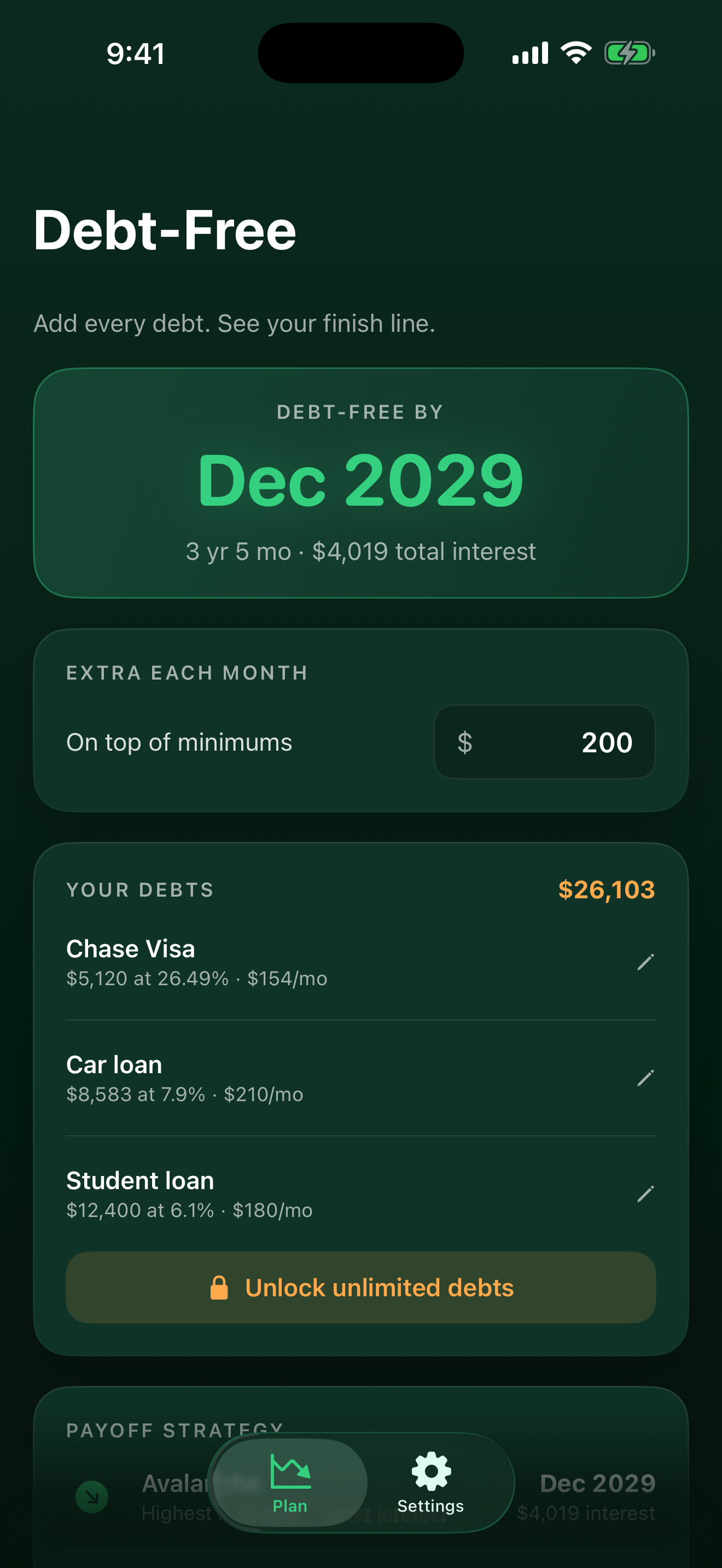 Debt-Free app screen 2