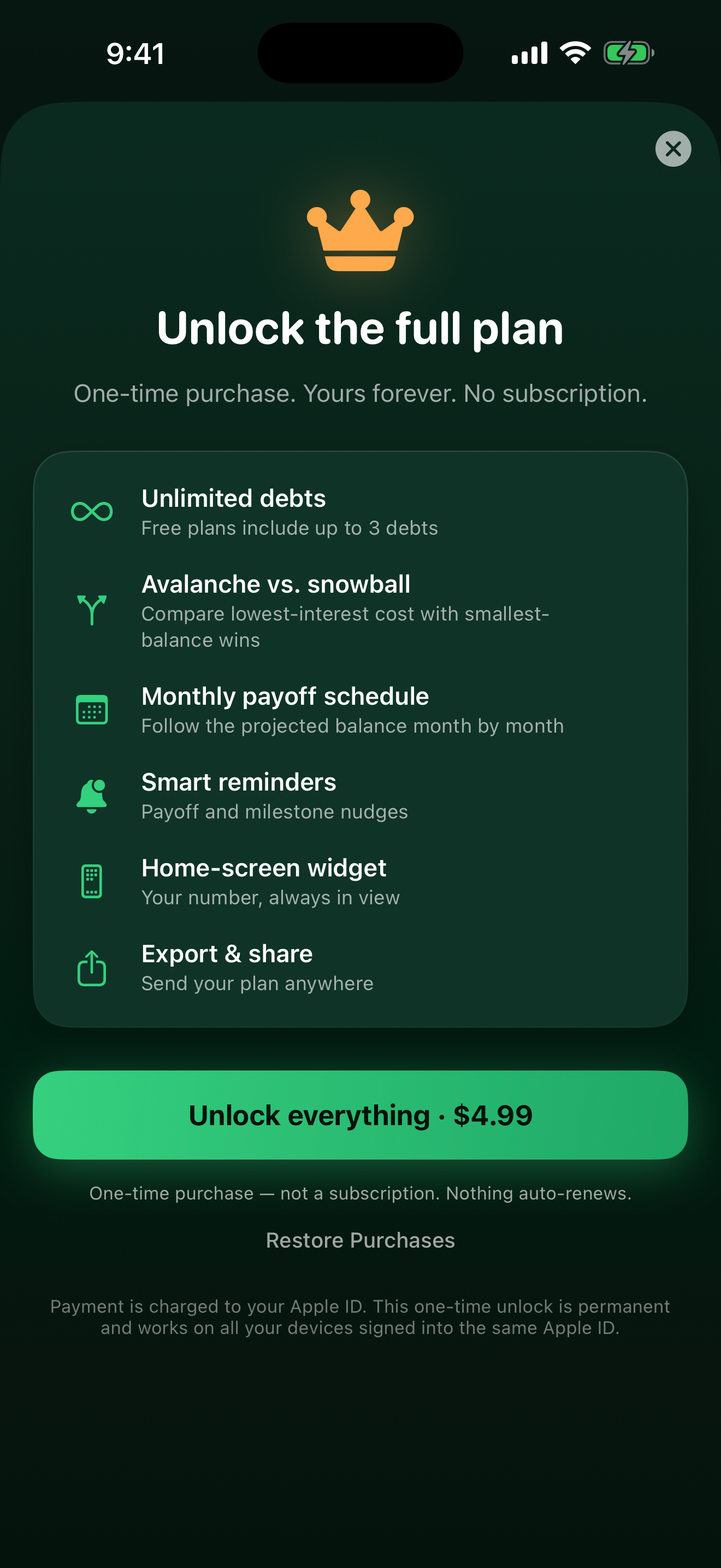 Debt-Free app screen 5