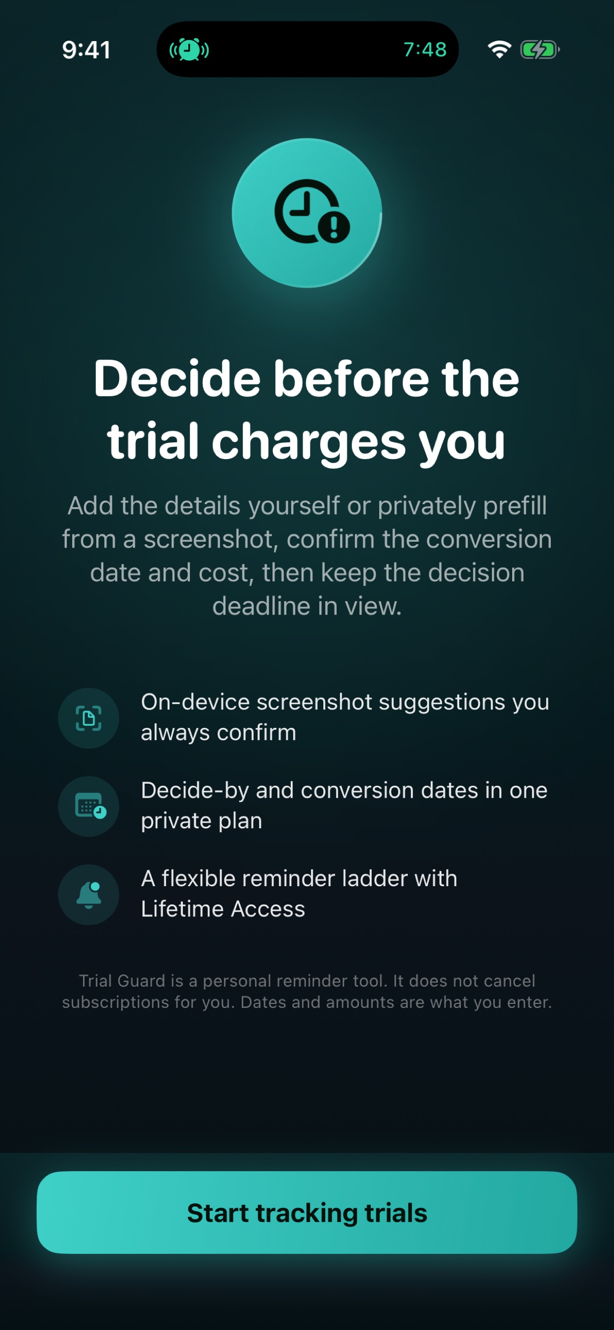 Trial Guard app screen 1