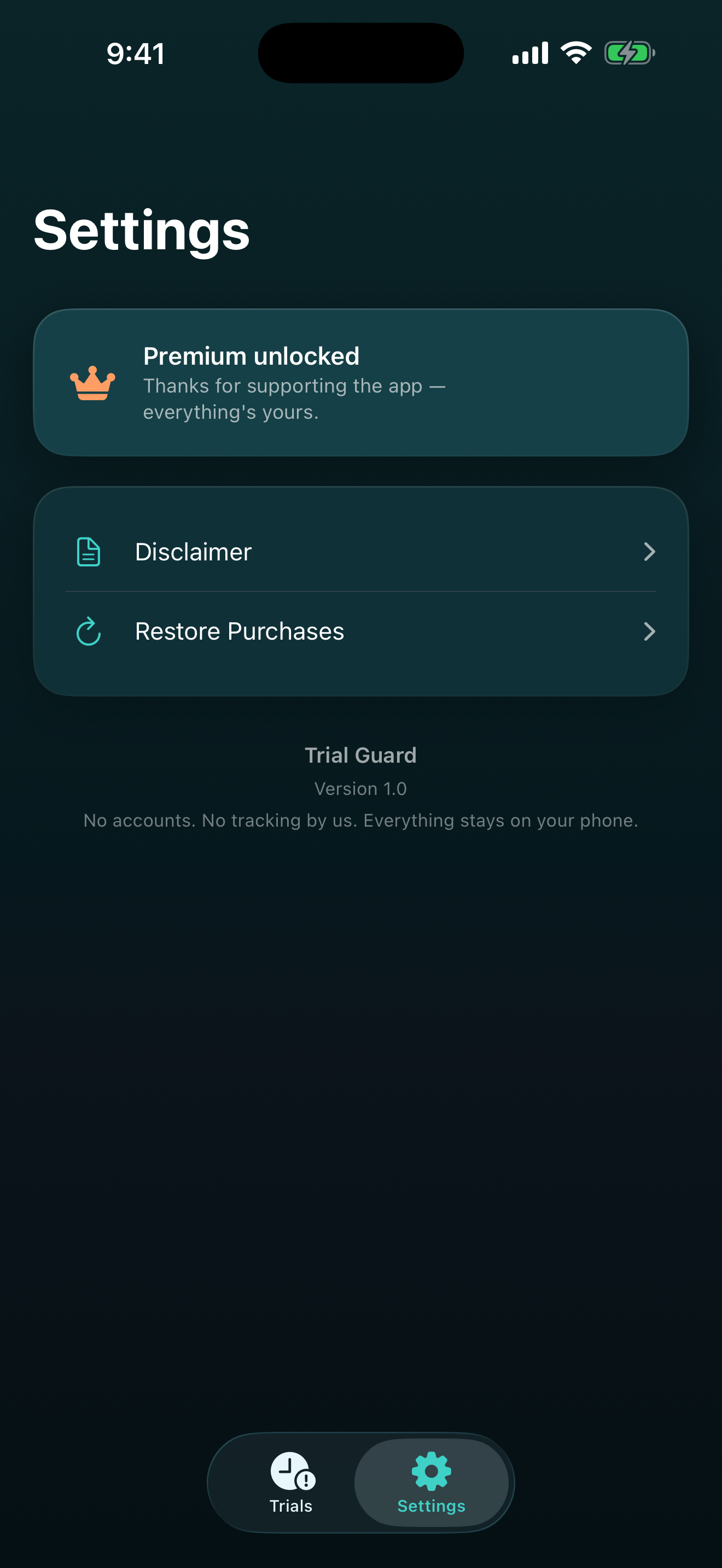 Trial Guard app screen 3